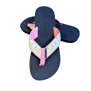 Simply Southern Flamingo Print Flip Flops Navy & Pink Thong Sandals Size S 5/6